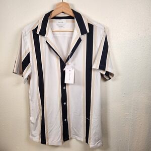 NEW Porter & Ash Kinetic Stretch Button Up Shirt Small Black Tan White Mens